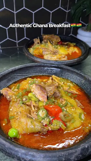 Funfun and okro soup such an authentic Ghana breakfast 🇬🇭 #foodtiktok #viralfo