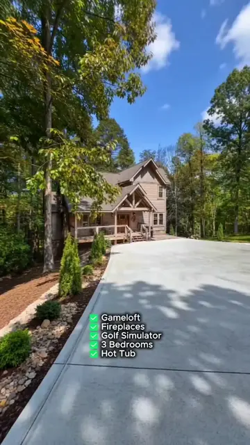 This Cabin Understood the Assignment 🤯	
 
 Golf simulator? ✅ Hot tub? ✅ Game ro