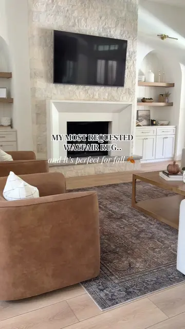The most requested rug in our home 🤎 This Wayfair area rug has the prettiest wa