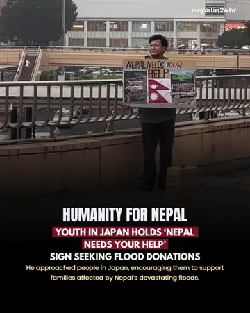 A heartwarming video from Japan shows a youth holding a placard reading “Nepal N