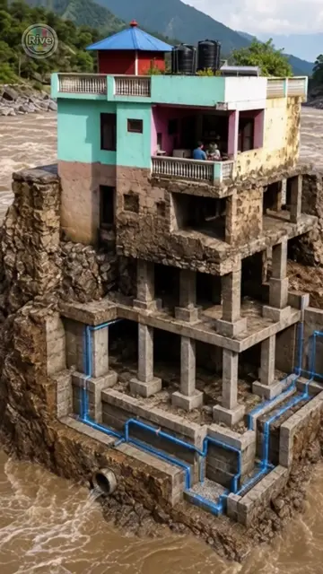 A massive flood destroyed the surroundings, yet this house remained standing. 🏠