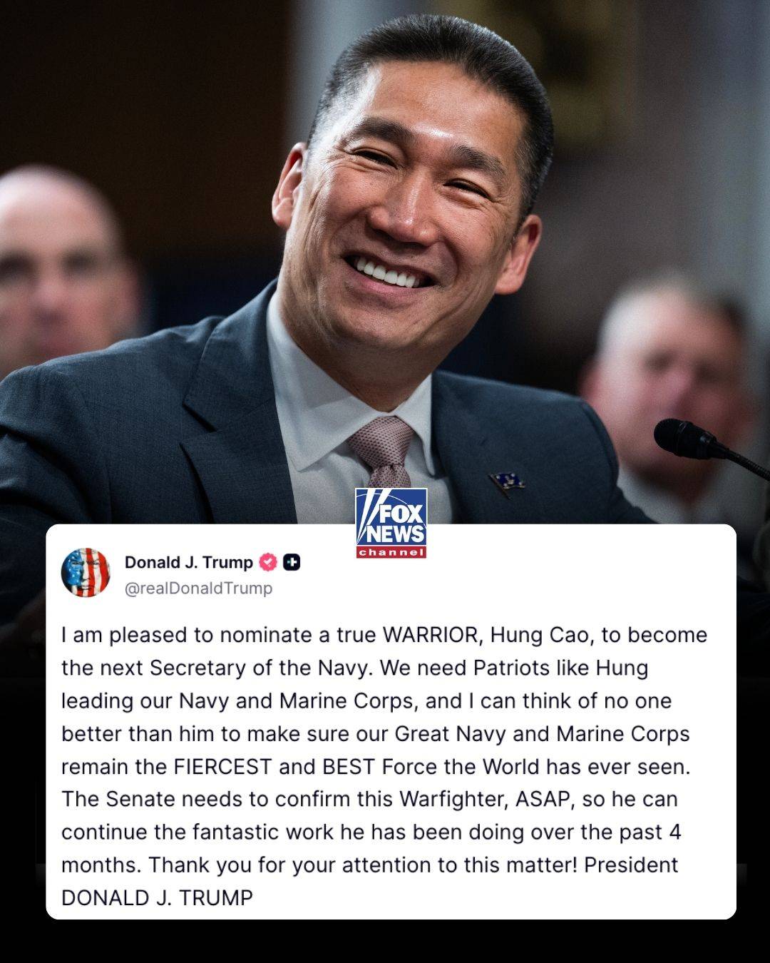 BREAKING: President Trump nominates Hung Cao to serve as Secretary of the Navy, 