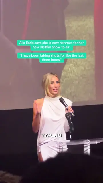 Alix Earle gives a mini speech at the premiere of her new Netflix show, “Earle M