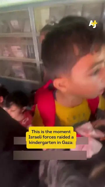 Israeli forces raided a kindergarten in Gaza, trapping some 200 Palestinian chil