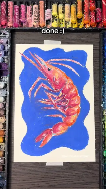 Drawing an oil pastel shrimp 🦐 #oilpastel #shrimp #artprocess #coloring #textur