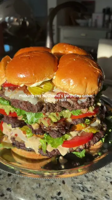 BURGER CAKE!! and dare I say it’s even better than last year 🥹 #burgercake #cak
