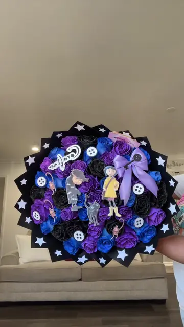 All She needs is a Coraline Bouquet 🌀🗝️🐈‍⬛💜 - - Message us on IG: sweetbloom