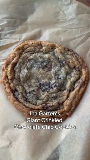 First, credit where it belongs. Ina Garten’s Giant Crinkled Chocolate Chip Cooki