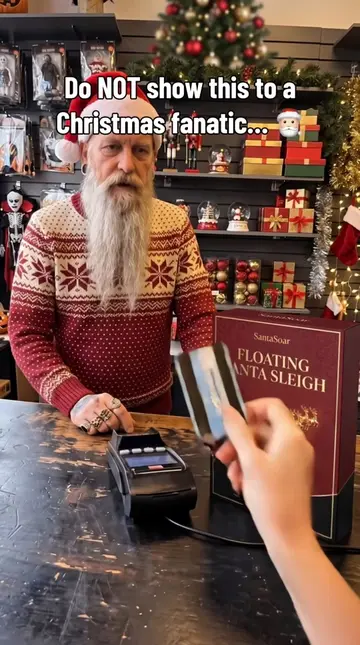 Santa’s sleigh… actually floating. 🎅✨ No strings — just magnetic levitation and