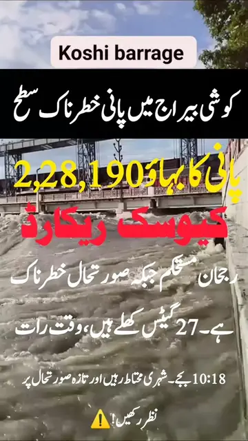 🚨🌊 Koshi Barrage Water Reaches Dangerous Levels — 228,190 Cusecs Recorded!#Kos