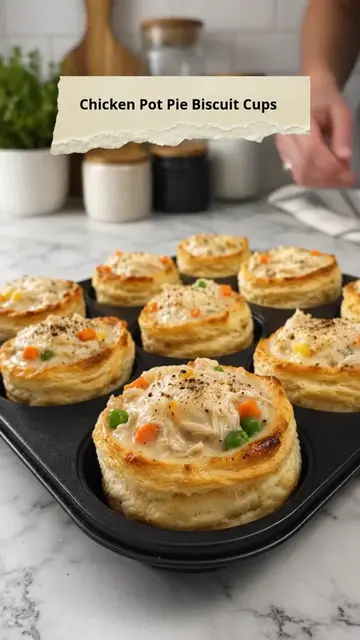 Chicken Pot Pie Biscuit Cups Flaky golden biscuit cups filled with creamy chicke