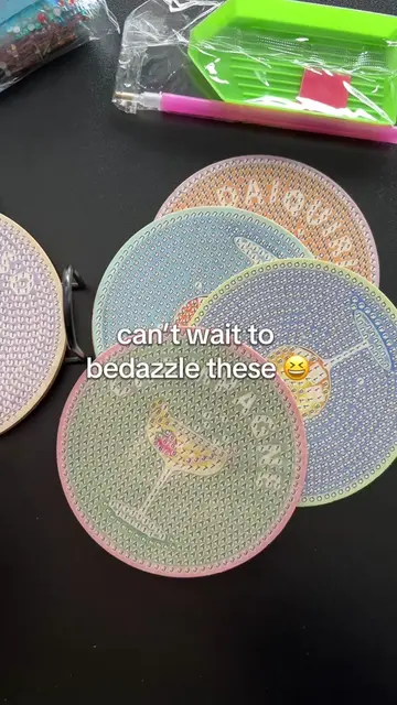 bedazzling my coasters 😆 #coasters #diamondpainting #hobby #creating #bedazzled