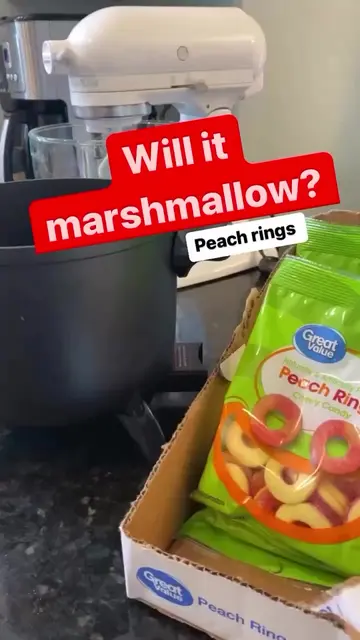 Peach ring marshmallows! These make some incredible peach ring rice crispy treat