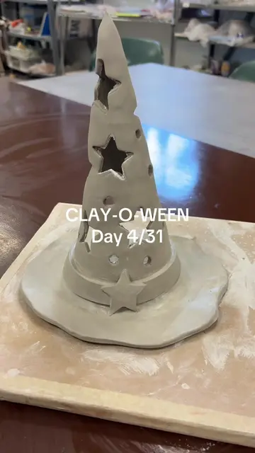 Clay-O-Ween 🦇 Day 4/31 👻 Today I hand-built a little witch hat tea-light holde