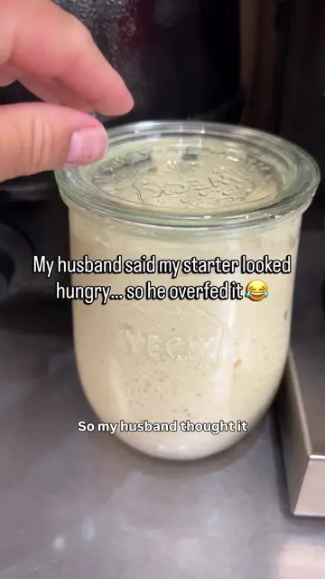 My husband said my sourdough starter looked hungry, so he decided to give it a l