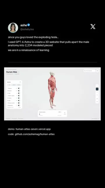@ashe.visuals Ashebytes on X used GPT-6 Astra to turn human anatomy and a Tesla 