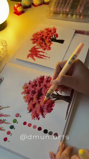 🍂How to paint a autumn tree with acrylic marker 🍁 #dmunarts #artist #paintwith