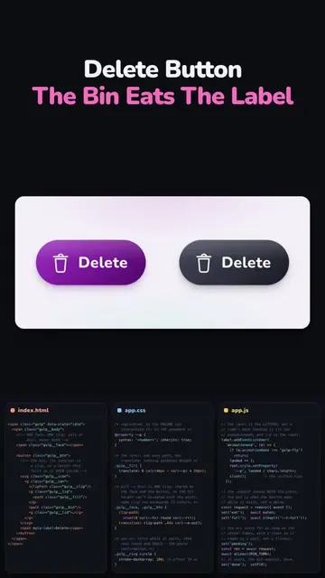 This delete button eats its own label. 🗑️  Every letter falls in, the bin fills