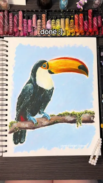 Drawing a cute toucan with oil pastels ✨ #oilpastel #toucan #artprocess #colorin