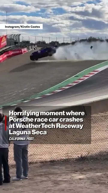 Terrifying footage captures the moment a Porsche race car went off track and bec