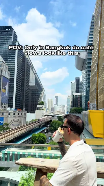 POV: Only in Bangkok can a café view look like this. 🚆🏙️ A rooftop café in the