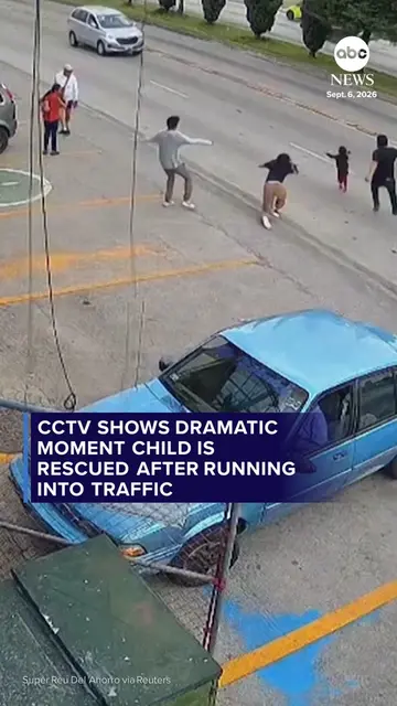 Heart-stopping footage shows the moment a child was rescued by bystanders after 