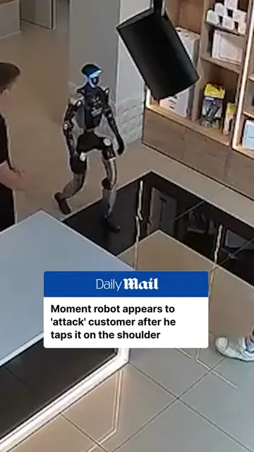 CCTV footage shows a humanoid robot appearing to ‘attack’ a customer at an elect