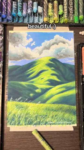 Drawing a beautiful oil pastel grassy landscape ☁️💚✨ #oilpastel #landscape #art