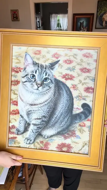 Large custom cat memorial portrait 🥹🪽🌈 Now that is a statement piece! Worked 