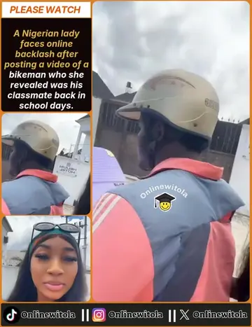 A Nigerian lady faces online backlash after posting a video of a bikeman who she