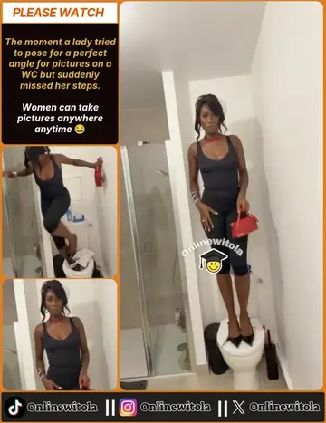 The moment a lady tried to pose for a perfect angle for pictures on a WC but sud