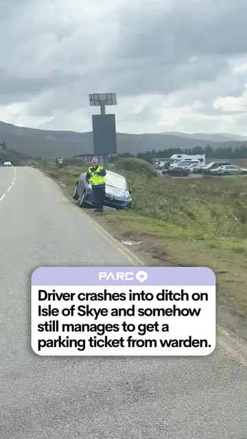 Imagine crashing into a ditch… then getting a parking ticket as well 😭 This car