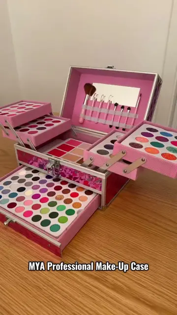 The MYA Professional Make-Up Case is a sleek pink case featuring over 100 beauty