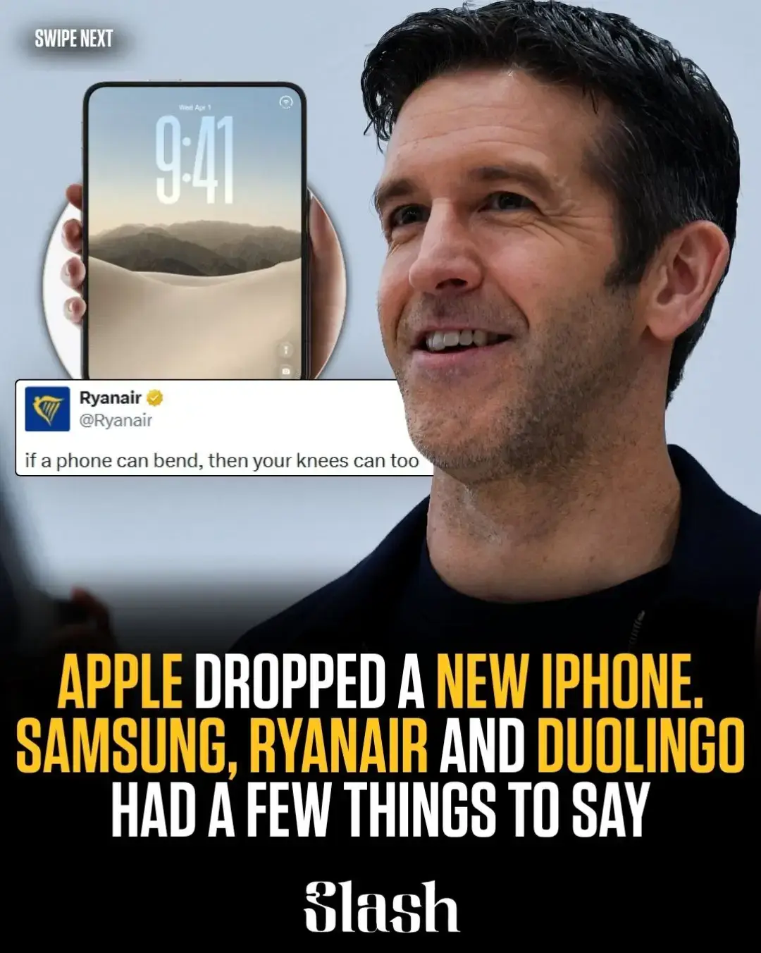 Swipe to see Samsung, Ryanair and Duolingo react to Apple's new iPhone. Samsung 