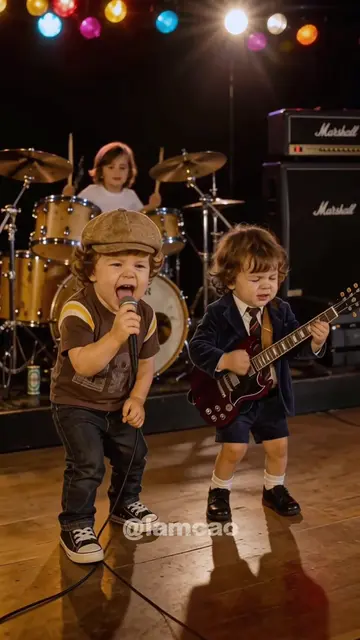 Mini AC/DC with "Back In Black" ⚡️🧸🎸🎶🤘 In the last poll KISS beat AC/DC 51% 