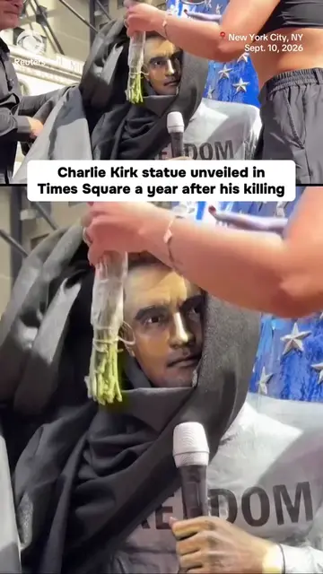 A statue of the late political activist Charlie Kirk was unveiled in New York Ci