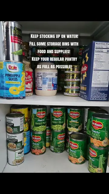Aim for at least 3 months worth of food and water. Ready-to-eat food is best. At