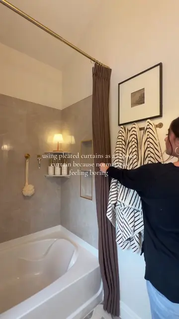 normal shower curtains just weren’t doing it for me 🤎 using pleated curtains in