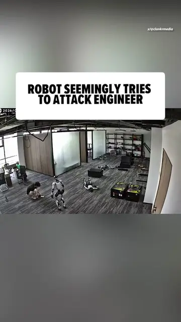 🤖🦿 A seemingly unhinged robot attacked its developer on camera. 📸: X/@clankrm