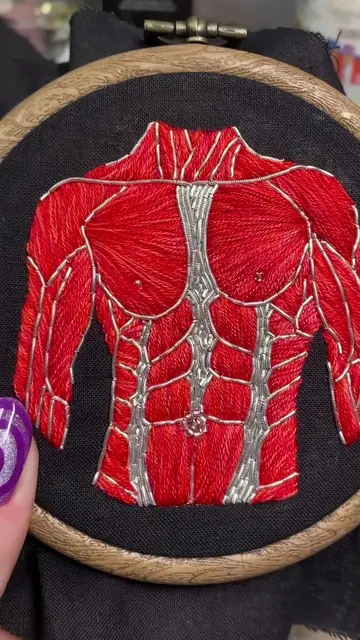 Running out of ways to say “I made a punch needle musculoskeletal torso” but her