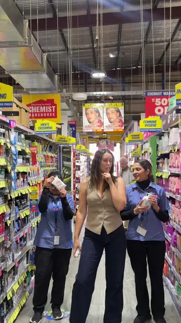 When the Chemist Warehouse squad hypes you up mid Femfresh run 💃🩷 No one is sa