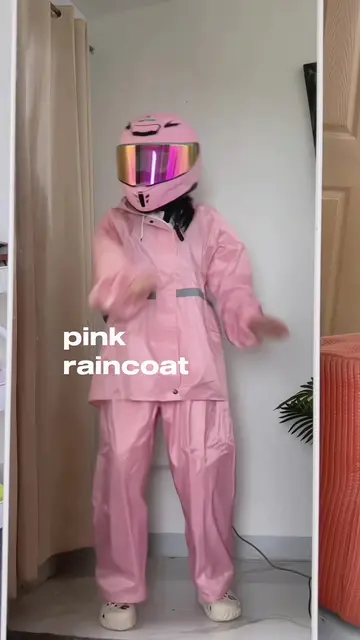 pink raincoat for rainy motorcycle rides 🌧️🩷 cute, practical, and perfect to k