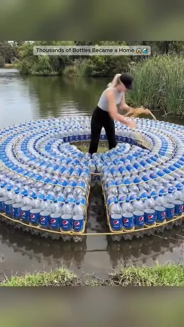 SheBuiltaFloatingHouseFromPlasticBottles🤯🏠#FloatingHome#EcoBuilding#DIYProject