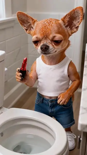 A mischievous Chihuahua, curious about its owner's lipstick, accidentally droppe