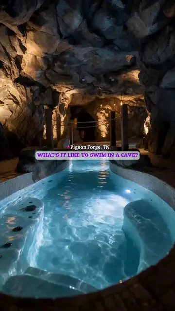 A pool inside a cave?! 😳	This isn’t your average cabin — two pools, a hot tub, 