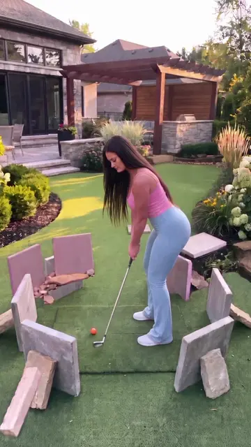 Rate my trickshot 1-10! (this took me 379 tries btw😭) #tallgirl #golf #athlete 