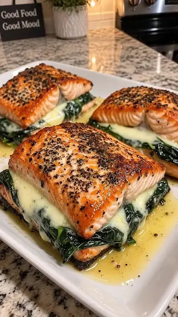 Stuffed Salmon with Spinach and Cheese
 …
 Some recipes are too good to forget ✨
