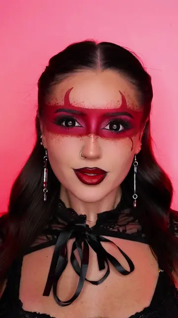 Easy devil tape makeup😈🩸 Save for your Halloween inspo👀 @Mehron Makeup Cream 