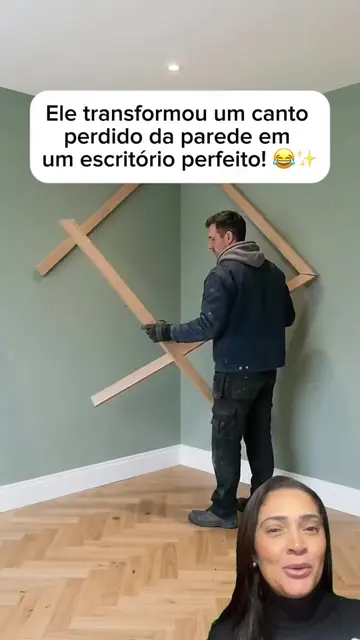 Ele transformou um canto perdido da parede em um escritório perfeito! 😂✨ Com um