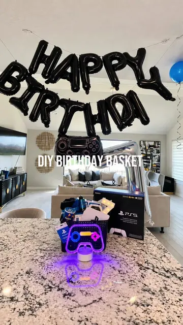 DIY Birthday Basket for my 7 year old son  This basket is a PlayStation theme bi